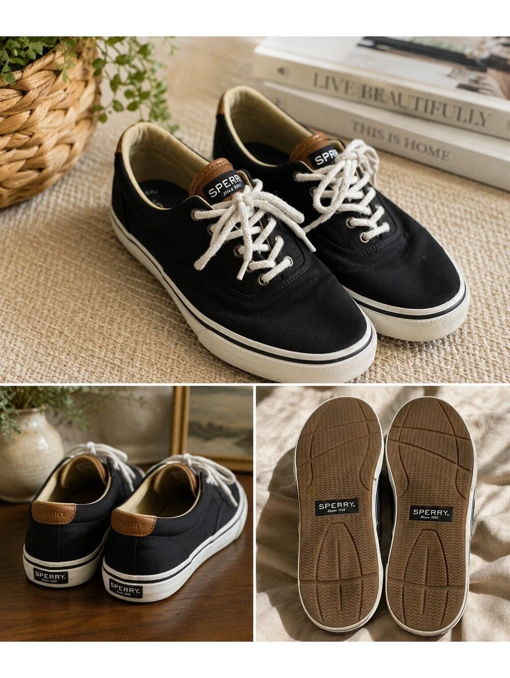Sperry Men’s Black Canvas Sneakers Size 10M | Classic Casual Lace-Up Shoes